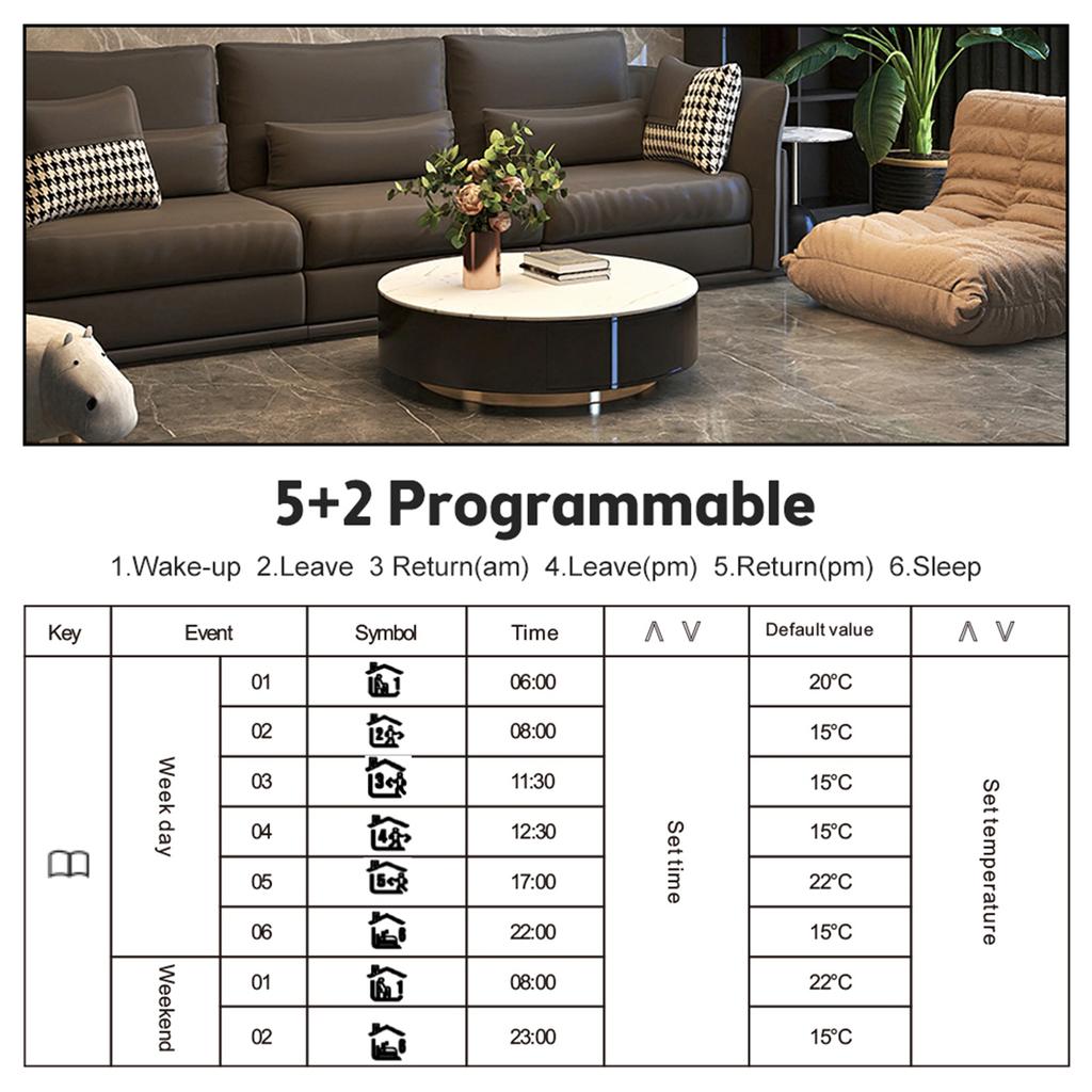 WiFi Smart Thermostat 5+2 Programmable 3A Water Heating Tuya Voice Control Thermostat DIY Install LCD Display Smart