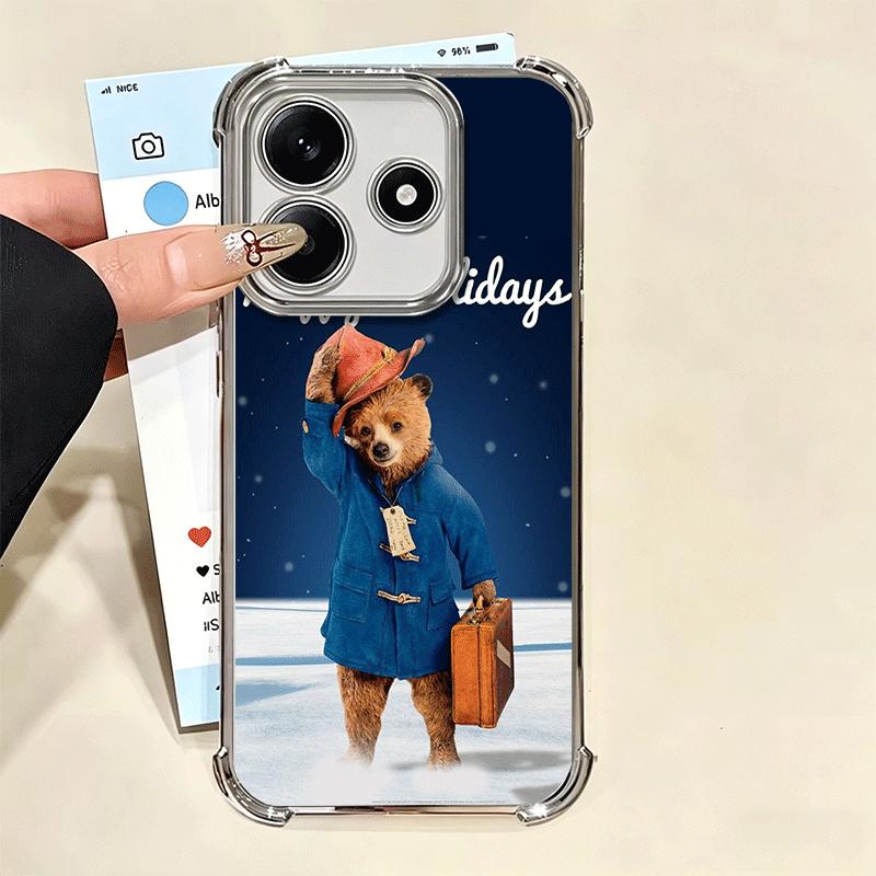 Cute P-PaddingtonS Bear Plating Phone Case For Xiaomi Redmi Note 14 15 Pro Plus 13 12 11 11S 11T 10 9S 9 5G Anti-Fall Airabag Co