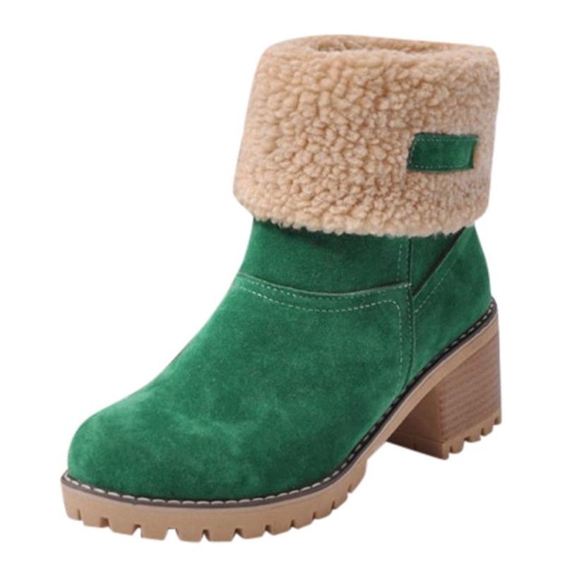 New Short Boots Women's Boots Medium Tube Thick Heel High Heel Fluffy Snow Boots Large Size Cotton Boots Women