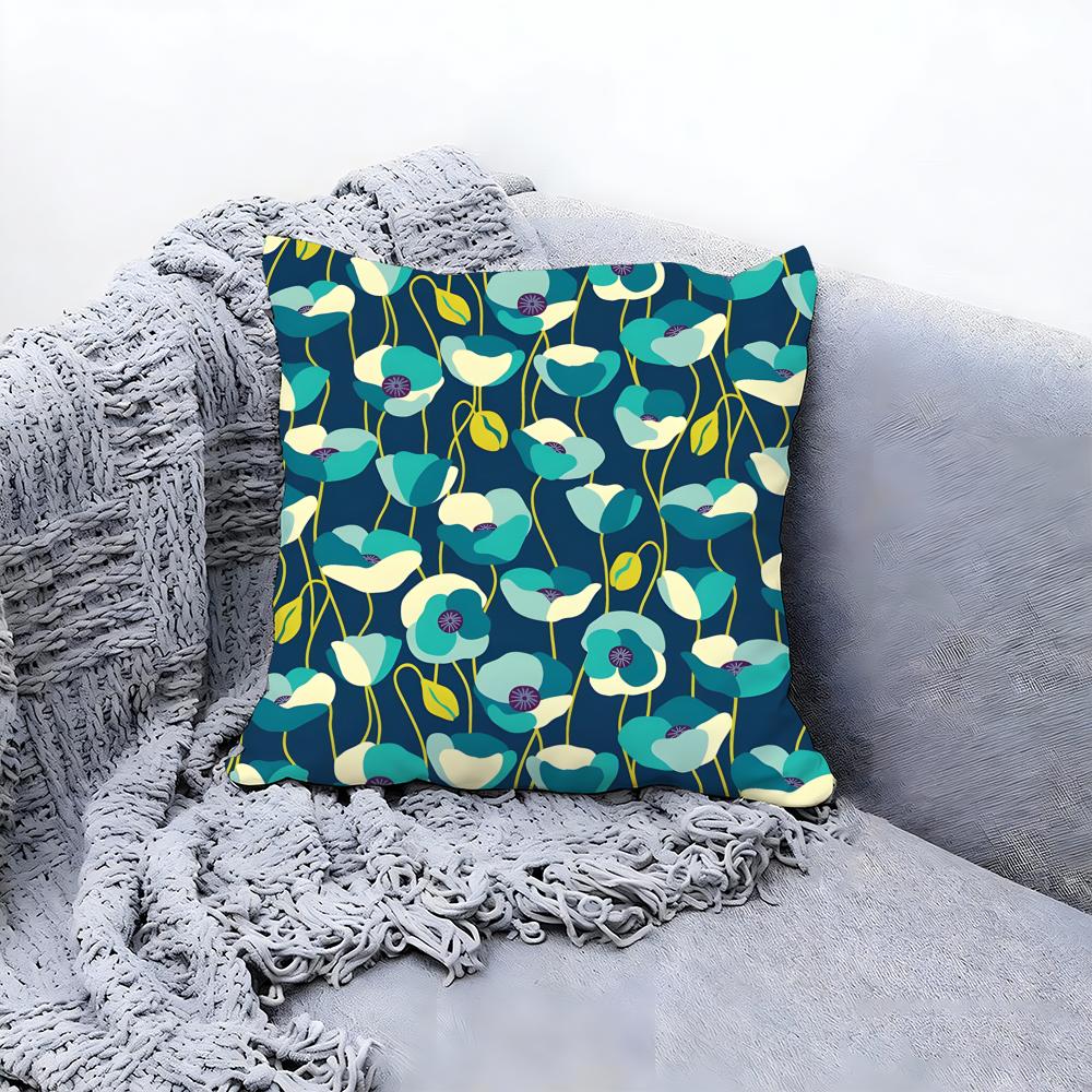 Beautiful Poppy Flower Pattern Cushion Cover Premium Comfort Reversible Pillow Cove in One Design for Any Room Car Interior