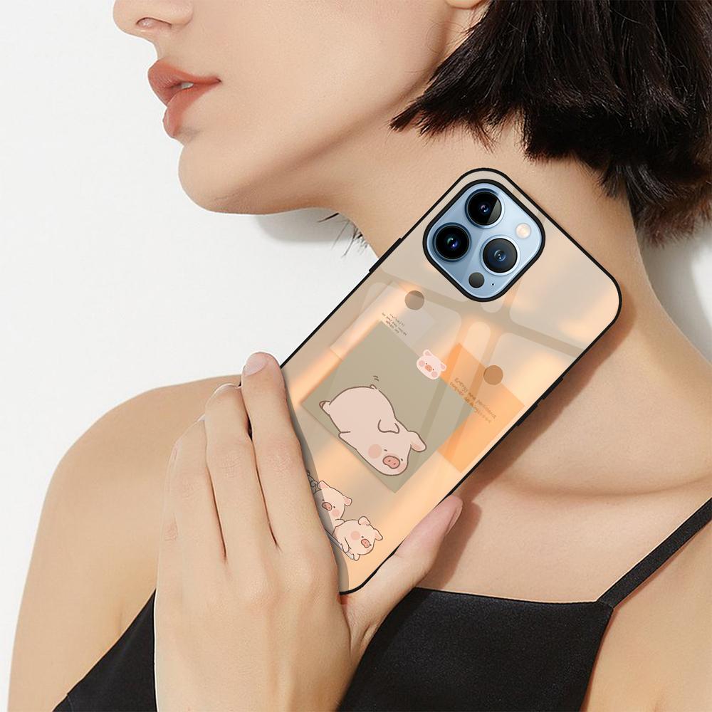Cute Pig Case For Iphone 11 Pro Max 14 13 12 Mini Xs Xr X 7 8 6s Plus Se 2022 Luxury Tempered Glass Cover Protection Shell