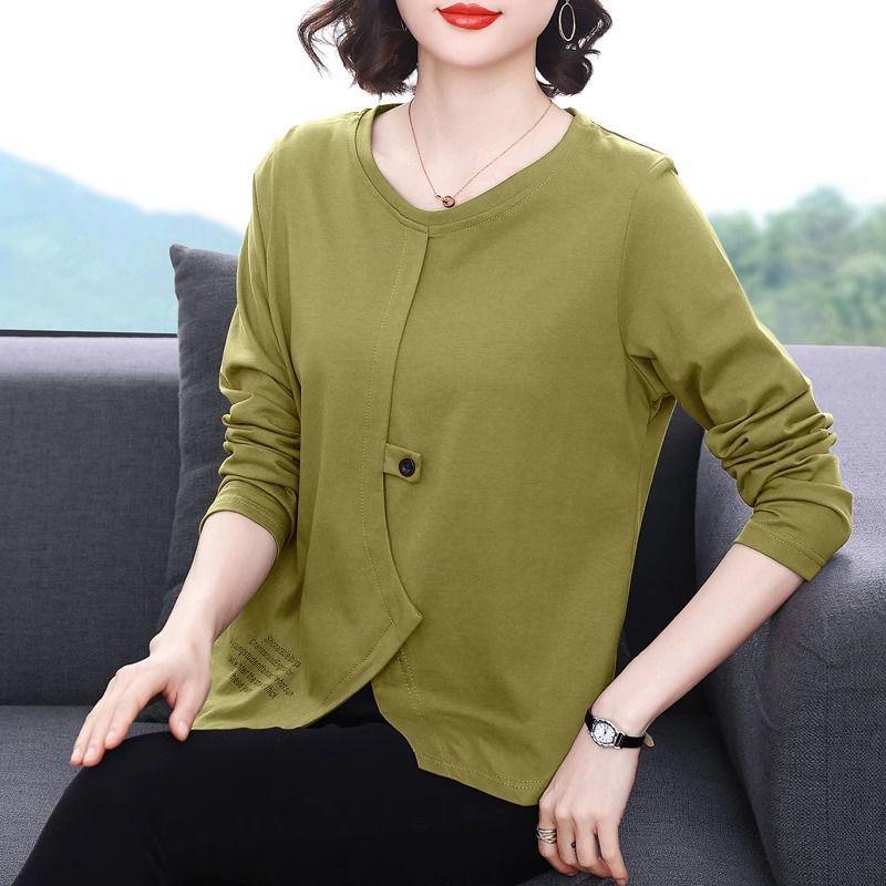Women's Plus Size Autumn 2025 Irregular Long Sleeve Top for Middle-Aged Moms