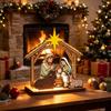 Wooden Scene Light Up Christmas Tabletop Decor Holiday Mantel Decoration