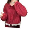 Korean Palace Red Polka Dot Floral Lace Collar Long Sleeve Pajama Set