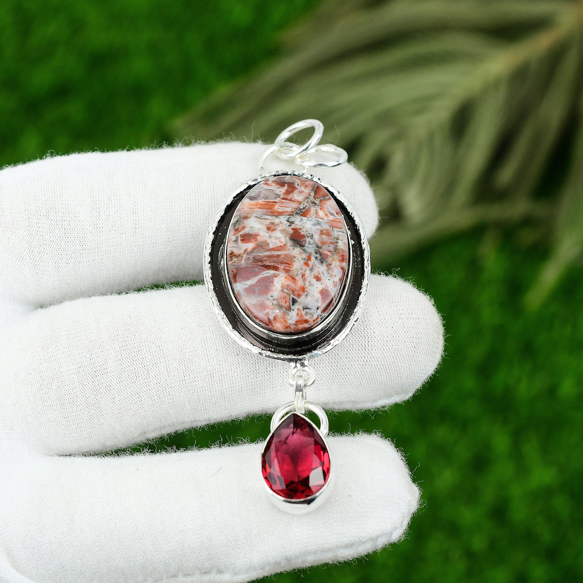 

Womens day Deal Rainbow Jasper Stone Rubillite Mother Pendant Jewelry 925 Silver