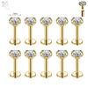 AOEDEJ 10Pcs/Lot Gold Color 16/18G Stainless Steel Labret Lip Stud Set 2/3/4/5/6MM CZ Crystal Helix Cartilage Tragus Piercings