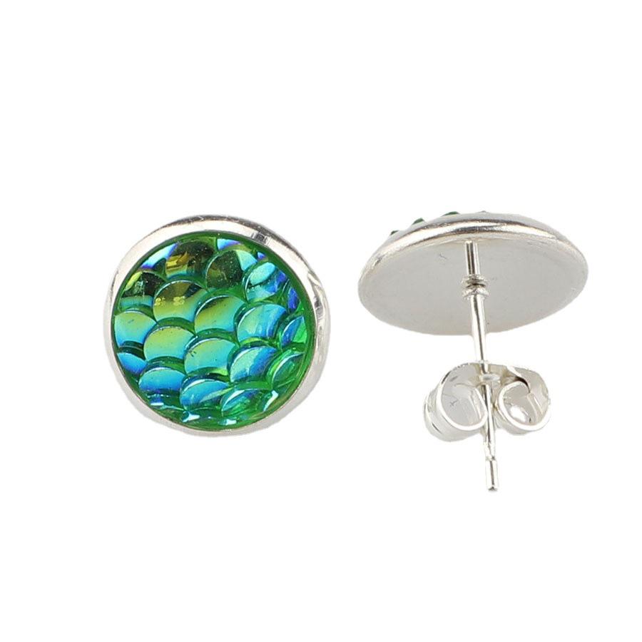 10mm Silver-Tone Steel Fish Scale Sequin Stud Earrings