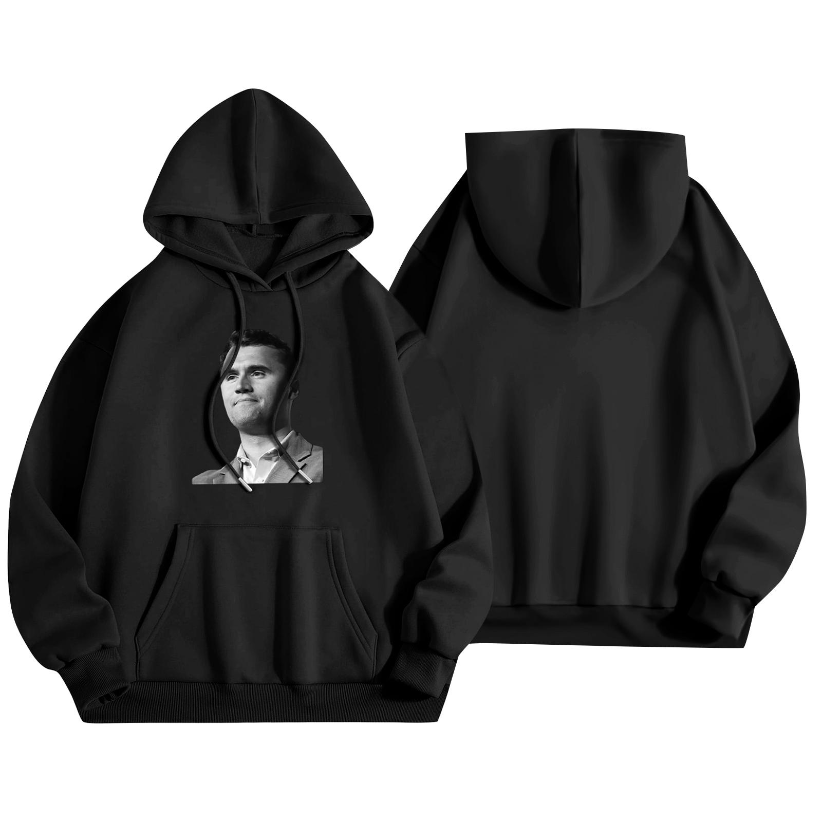 

Unisex Fashion Lightweight Long Sleeve Pullover With Pockets Print Hoodie XXXL чёрный