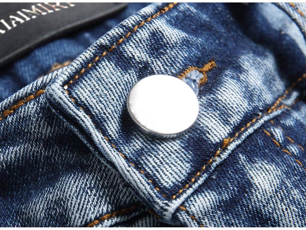 Europejskie Niebieskie Dżinsy Męskie Slim-Fit z Haftem Kobry