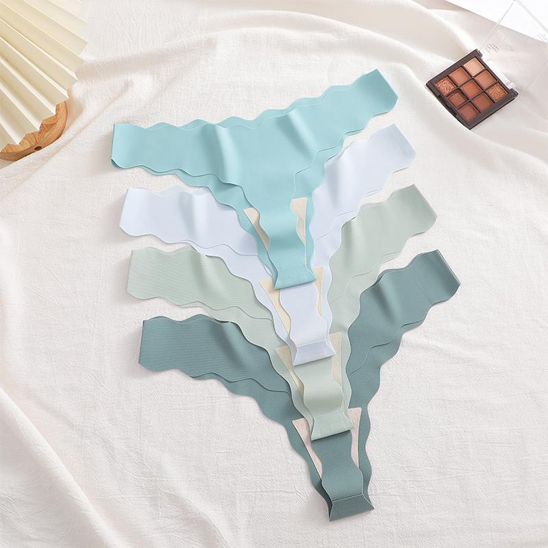 FINETOO 5Pcs/Set Women's Seamless Thong Underwear Wavy Edge No Show Soft Stretch Low Rise Invisible Panties for Daily Wear