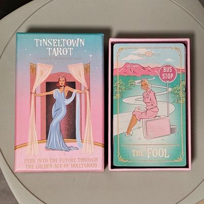 12*7cm Tinseltown Tarot In Rigid Box Pink Vintage Hollywood Inspired Deck 78 Illustrated Cards