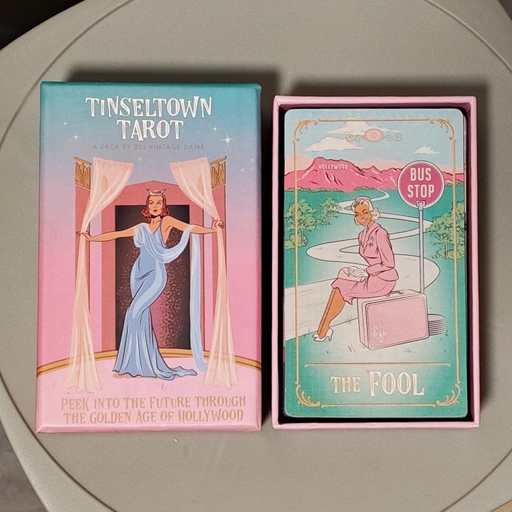 12*7cm Tinseltown Tarot in stabiler Box Rosa Vintage Hollywood-inspiriertes Deck 78 illustrierte Karten