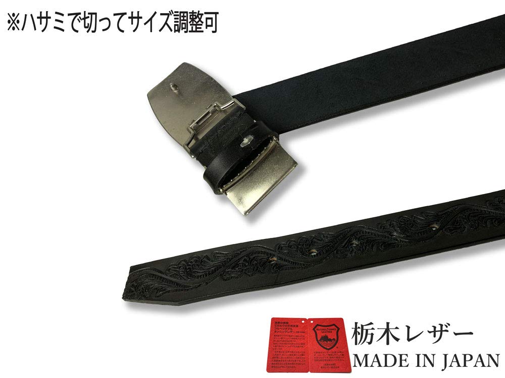 WING LEATHER Tochigi Leather Belt for Men, Genuine Leather, Casual, Made In Japan, Cowhide, Domestic, Stylish, Embossed, 40mm, L Size, Black
