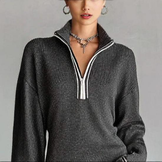 2025 Winter Women s Color Block Wool Knit Sweater Coat - Versatile Slimming Fit XL серый