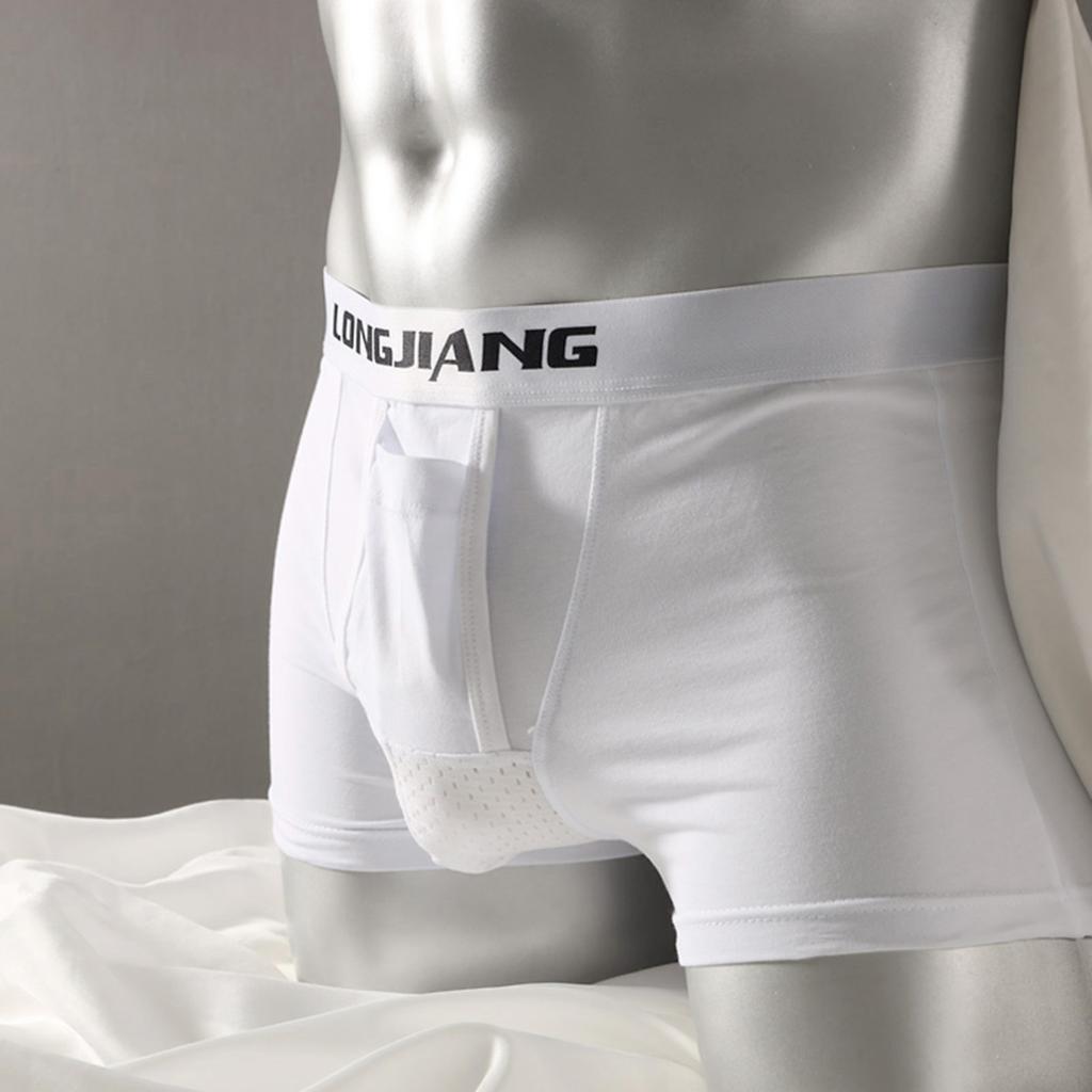 Yousheng Men Boxer Underwear with Ball Support Letter Print Elastic Mid-rise Separated Pouch Moisture-Wicking Boxers