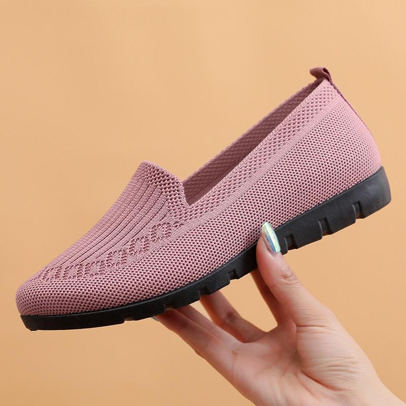 Spring and Summer Cloth Shoes Medium Shoes Flying Woven Mesh Breathable Shoes Flat Bottom Shallow Mouth Casual Shoes