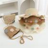 2025 Children's Summer Straw Hat & Crossbody Bag Set: Girls' Fashion, Parent-Child Fisherman Style, Wide Brim Sun Hat.