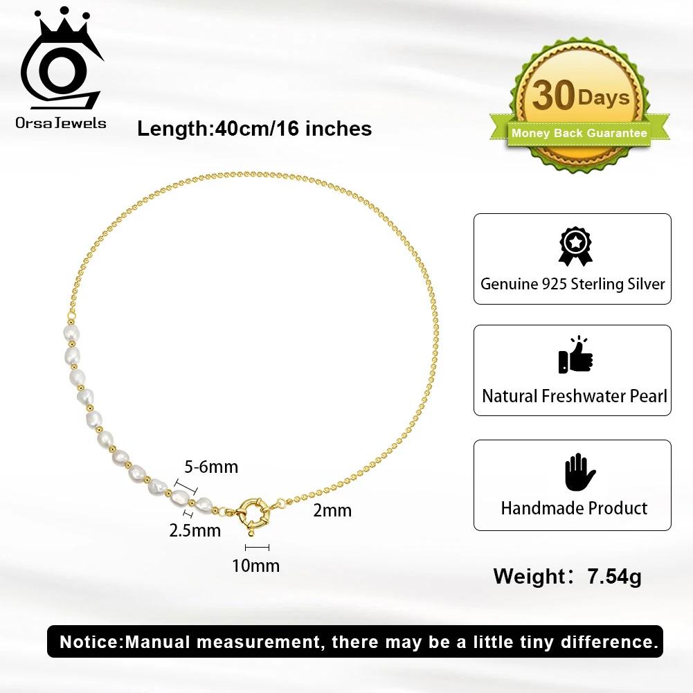 ORSA JEWELS S925 Silver Half Pearl Chain Necklace Choker for Women Jewelry Dancing Party Dating Wedding Vacation GPN92