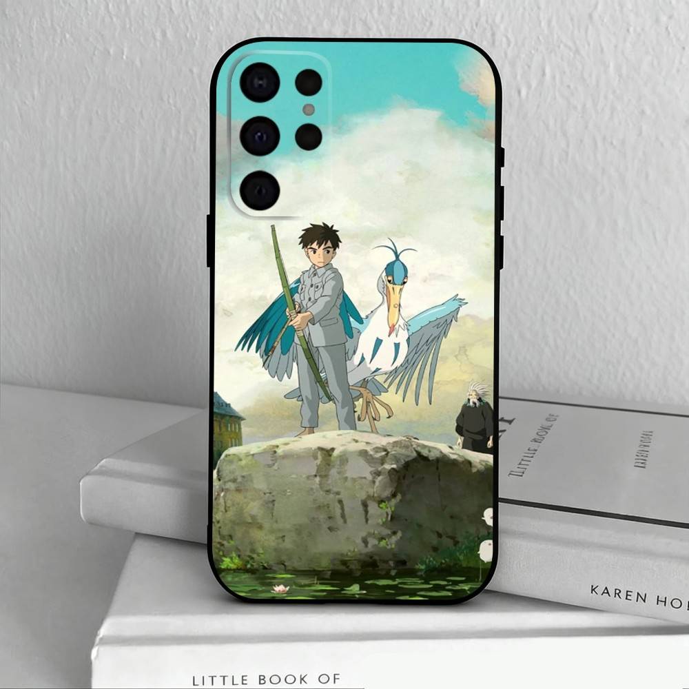 T-The Boy and the Heron Anime Phone Case For Samsung S25,24,23,22,30,21,10,9,Ultra,Plus,Lite,FE,4,5 G Soft Black Case