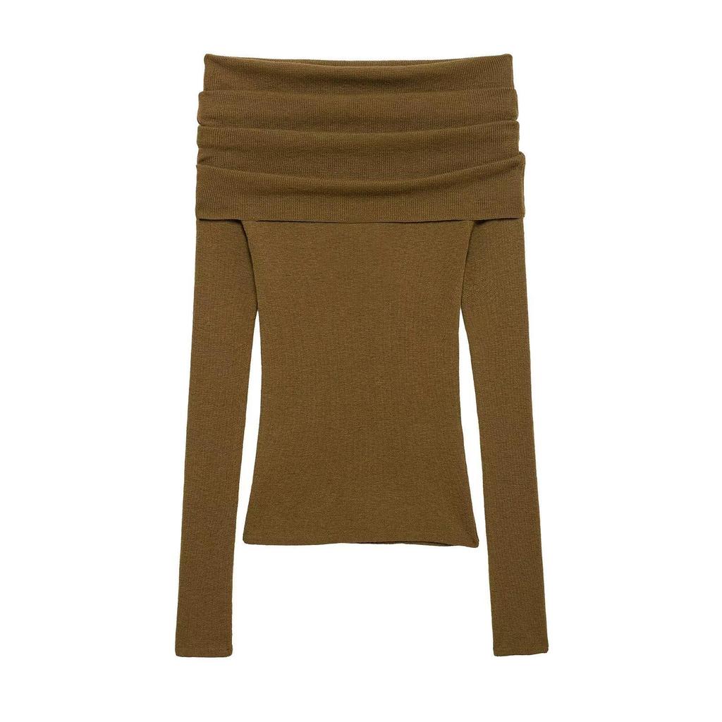 2025 Spring Off-Shoulder Knit Pullover: Women's Slim, Versatile, Long-Sleeved Fashion Top