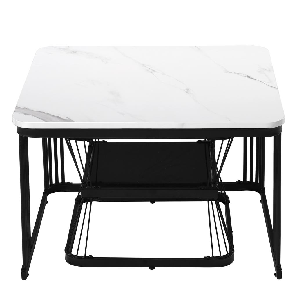N625P173136Z)2-delat set moderna sidobord, MDF i marmorutseende, stålrör vit högglans svart, mått 65x65x45 cm och 45x45x39,5 cm