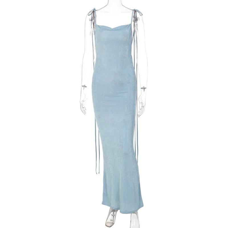 Abito Estivo Sexy Senza Schiena con Lacci da Donna Nuova Moda Senza Maniche Aderente Abito da Festa Club Femminile Tinta Unita Vita Alta Abiti Casual 24537
