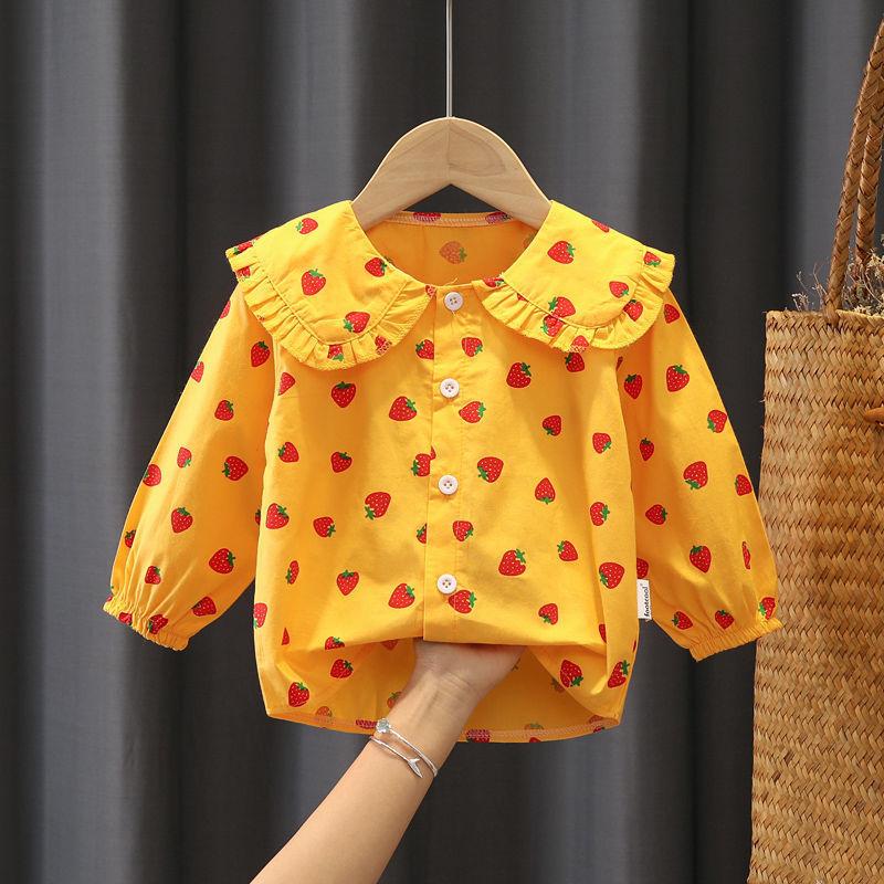 Girls Long Sleeve Cotton Shirt for 0-4 Years Spring Summer Base Layer Top