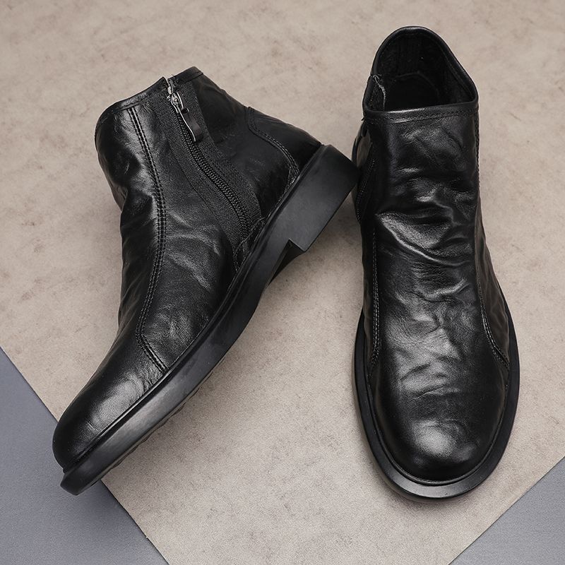 Men's Genuine Top-Grain Cowhide Work High-Top Boots Breathable Hand-Textured British Style Casual Single-Layer Leather Shoes