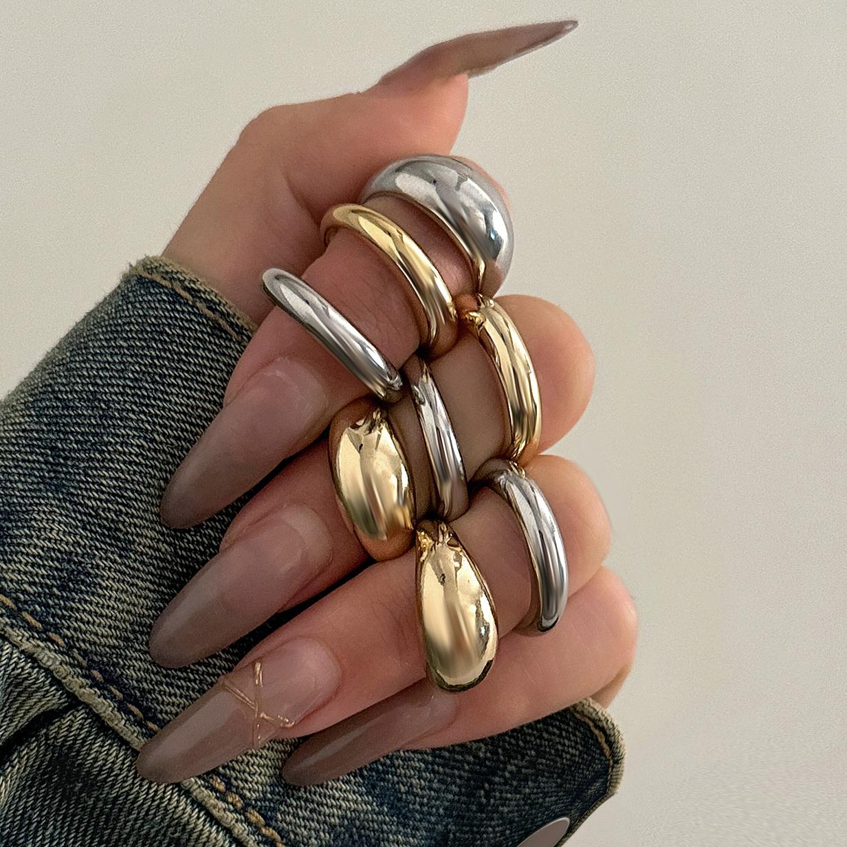 

8Pcs/Set Creative Smooth Water Drop Rings for Women Vintage Geometric Adjustable Open Finger Nail Ring Couple Wed Accessories