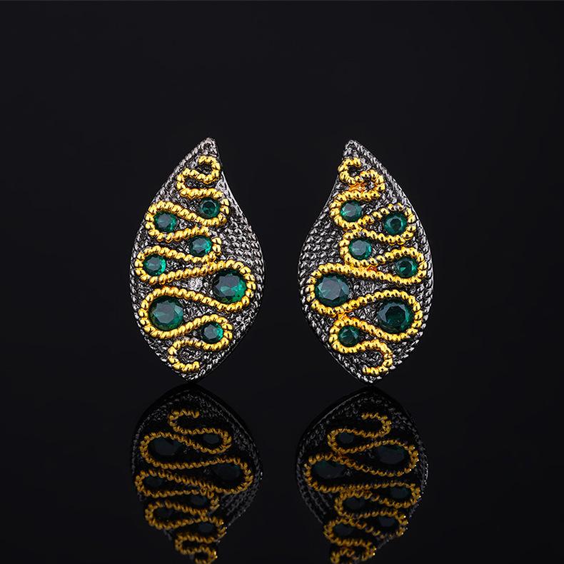 Temperament Hollow Alloy Diamond Leaf Earrings Simple Versatile Color Diamond Leaf Earrings Earrings