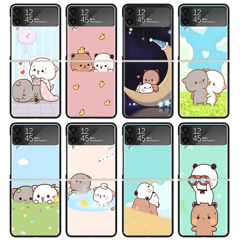 Süße Pfirsich Goma Katze Schwarze Handyhülle Für Samsung ZFlip7 ZFlip6 ZFlip5 ZFlip4 ZFlip3 5G Harte Schutzhülle Galaxy Z Flip 3 4 5 6 7