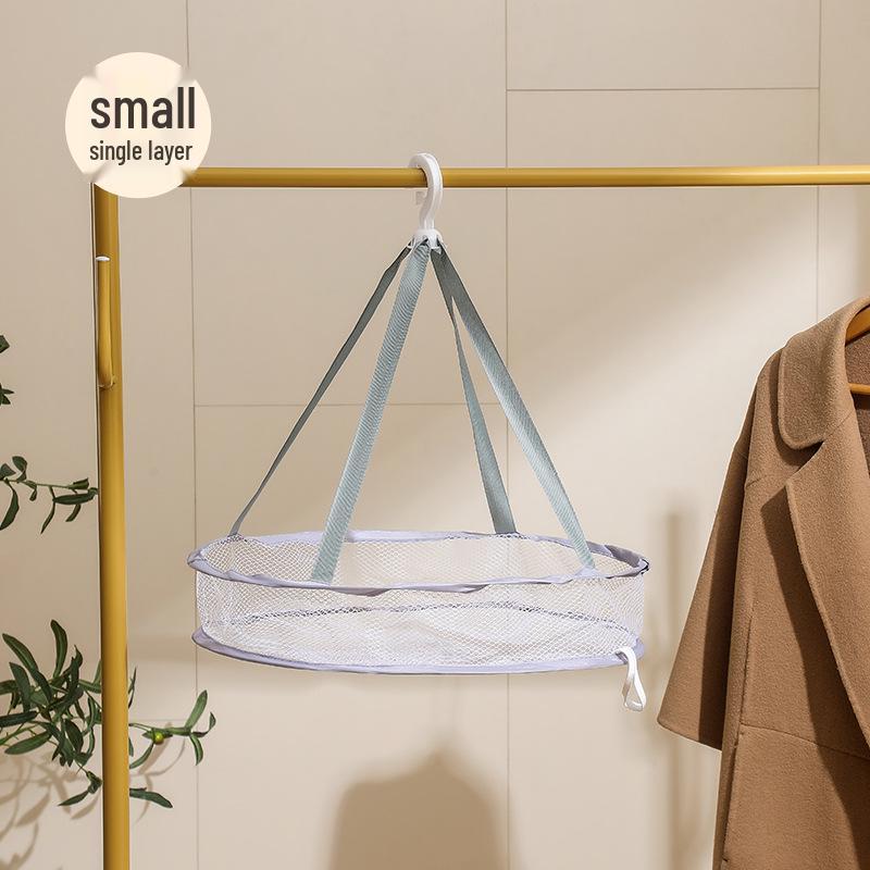 Foldable Double-Layer Drying Basket for Underwear, Socks, and Sweaters - Flat Mesh Hanging Bag.