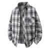 Men's Spring Plaid Youth Fashion Loose Stand Collar Long Sleeve Shirt