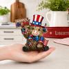 Stars And Stripes Cow Decor 2 Pcs 4th of July Patriotic Highland Figurines, Wooden Independence Day Red USA Themed Home Decoration White Blue
