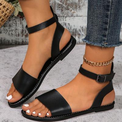 Plus Size 36-43 New High Quality Leather Sandals Women Shoes Ladies Solid Color Flat Summer Beach Shoes