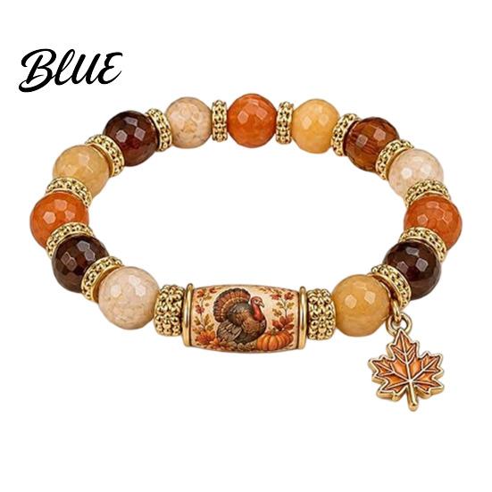 Thanksgiving Beaded Bracelet for Women Holiday with Greeting Card Gift Maple Leaf Charm Elastic Stretch Fall Harvest Jewelry Theme Women