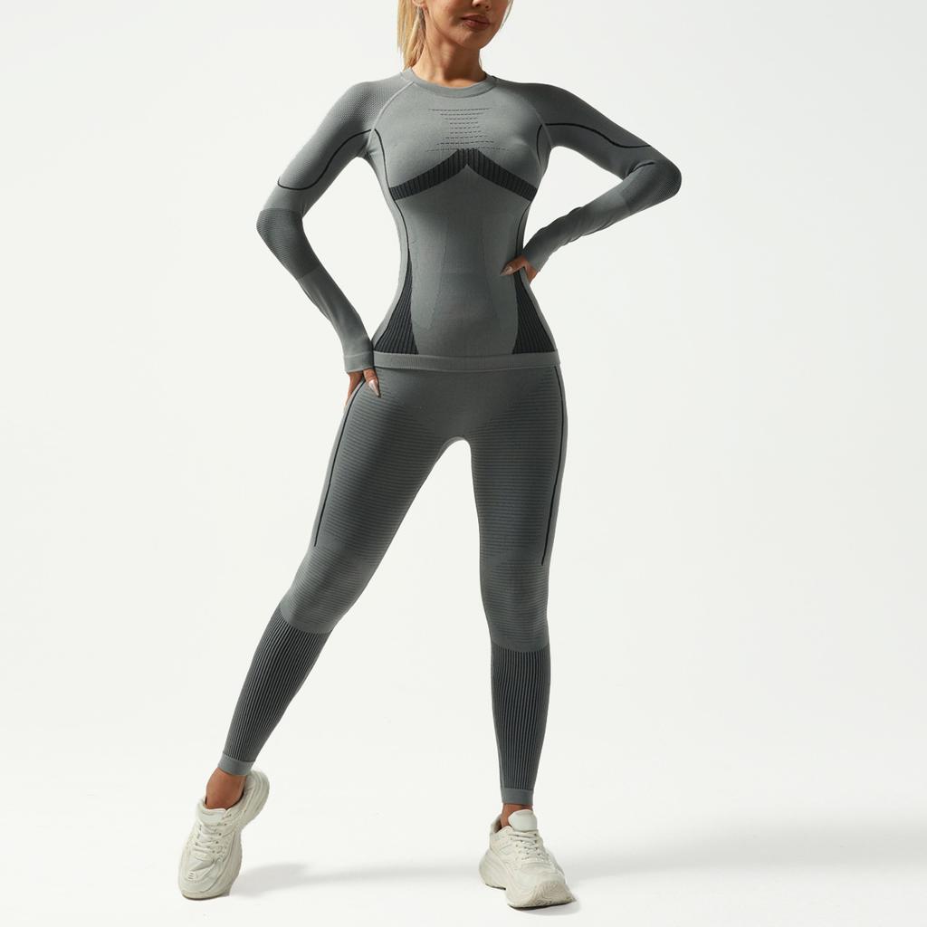 Ski Training Seamless Base Layer Set Autumn-Winter Warm Moisture-Wicking Quick-Dry Fitness Wear Simple Basic Style