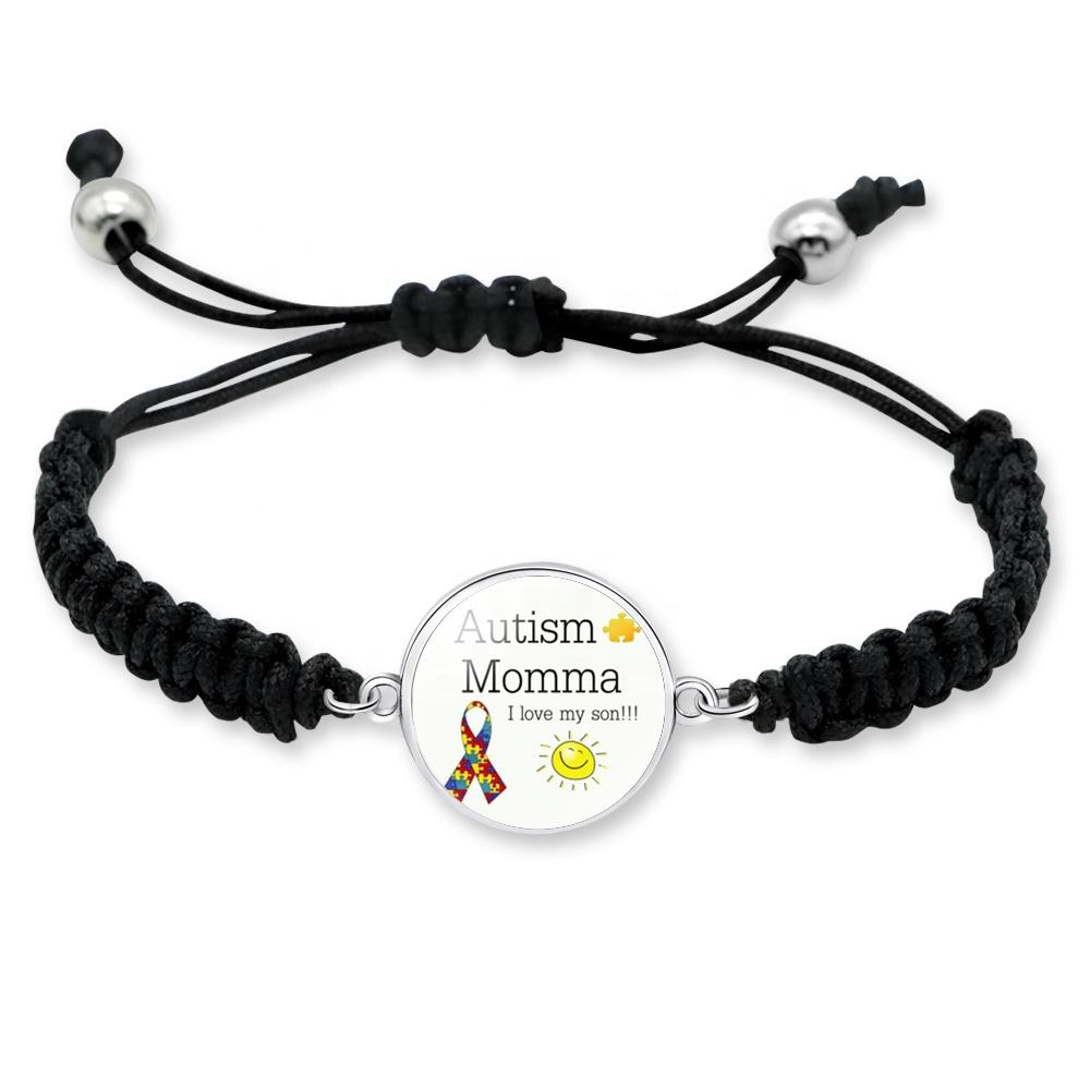 Consapevolezza sull'Autismo Abbraccia lo Straordinario Diverso Non Meno Mamma di un Bambino Autistico Pezzi di Puzzle Ciondolo Bracciale in Macramè con Cordino Nero