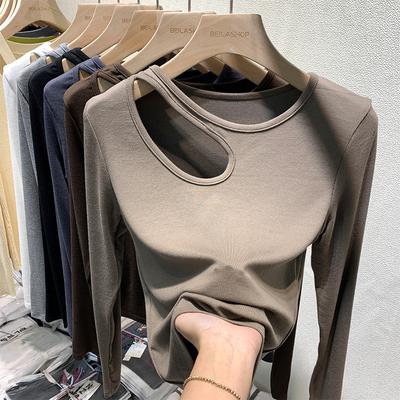 Early Autumn Long-sleeved T-shirt Women's Bottoming Shirt with Careful Machine Design Sense of Tight-fitting Short Hollow Top