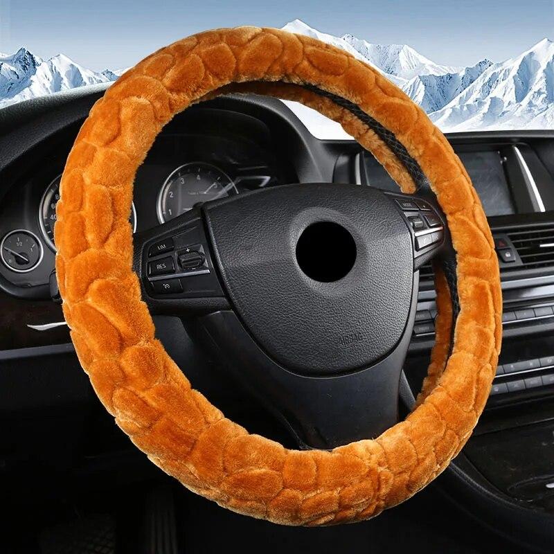 DERMAY Plüsch Lenkradbezug Kurzes Fell Rutschfestes Design Größe M für vw passat bmw kia chevrolet usw.. 95%Autos Winter 2017 Neu
