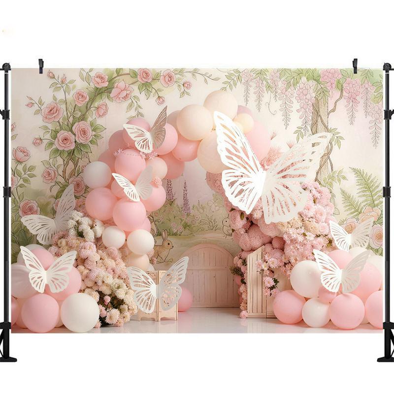 LS Floral Blooming Backgrounds Cake Smash Kids Adult Photography Props Child Baby Butterfly Balloons Decors Photo Backdrops