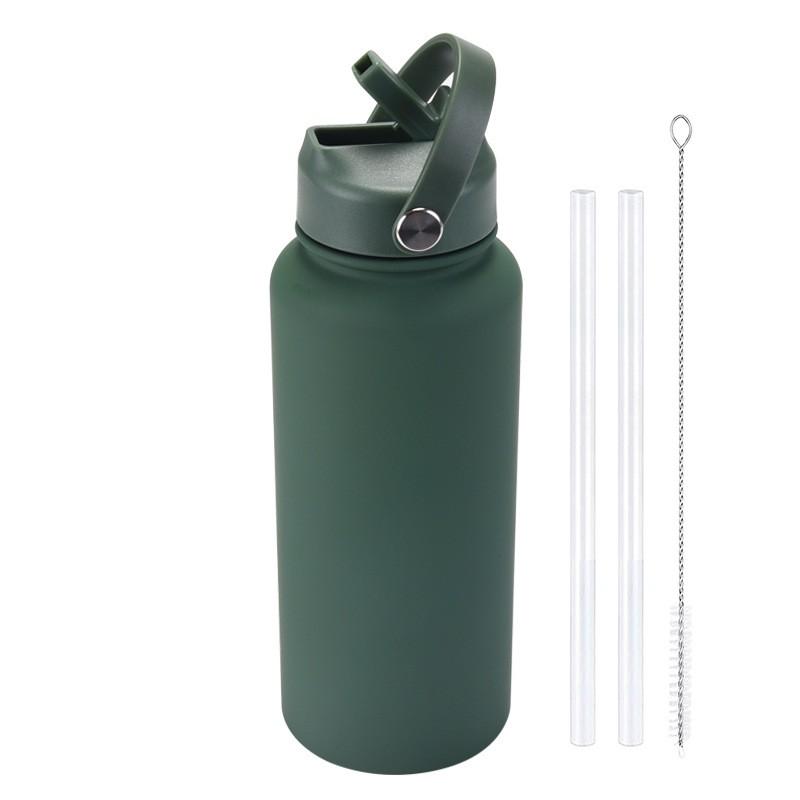 1L Stainless Steel Vacuum Insulated Water Bottle With Handle Straw Lid Outdoor Sports Travel