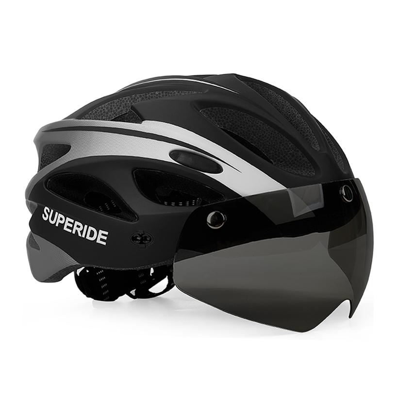 Casco de Bicicleta de Carretera Recargable Superide para Hombres y Mujeres Casco de Ciclismo con Visera y Luz Trasera Casco Deportivo para Bicicleta de Montaña MTB con Gafas