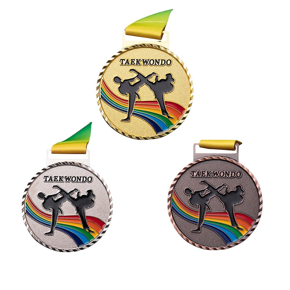 Taekwondo Gewinner Belohnungen Medaillen Gold Silber Kupfer Beharrliche Spiele Allgemeiner Sport Gold Silber Bronze Medaille mit Bändern