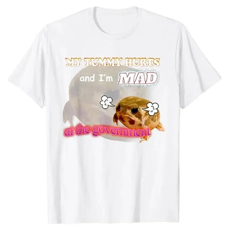 My Tummy Hurts and I'm MAD At The Government Meme T-Shirt Humor Funny Grumpy Frog IBS, Gastroesophageal Reflux Graphic Tee Tops