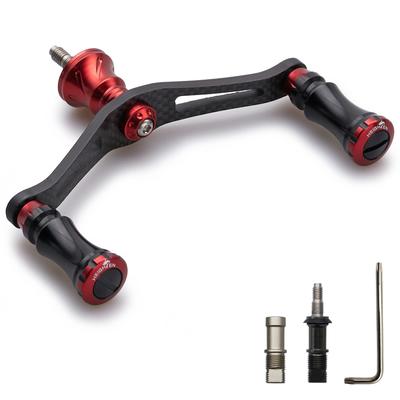 ERHÖHT 90mm Rollengriff Shimano Daiwa Allgemein 1.5K Karbongewebe Carbon-Kurbelgriff für Spinnrolle Schach-Serie (Schwarz Rot) (241)