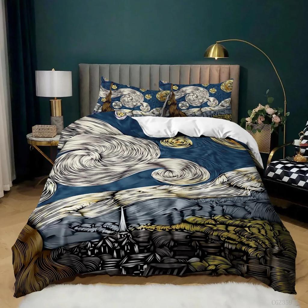Starry Night Van Gogh Duvet Cover Set Queen SizeOil Painting Famous Modern Classic Sky Star ArtDecorative 3 Piece Bedding Set