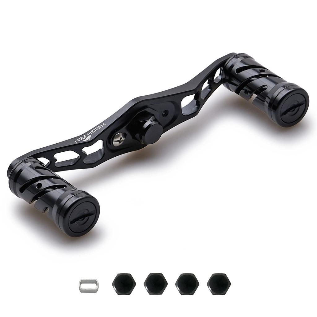 HEIGHTEN 95mm Reel Handle for Shimano, Daiwa, and Abu Spider Series Baitcasting Reels (95mm, Black Handle & Black Knob) (218)