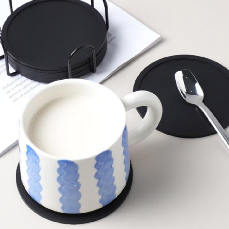 6Pcs 10cm Round Silicone Coasters with Holder Set For Teas Coffee Cups Mugs Nonslip Mats Multipurpose Home Office Use