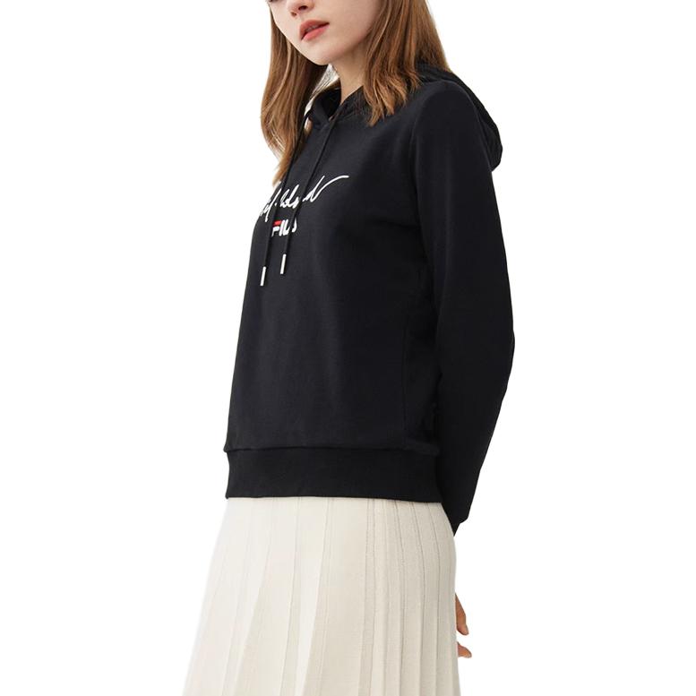 Fila Lockere Passform Kapuzenpullover Letter Print Langarm Sweatshirt Damen sweatshirt Schwarz F11W118232F-BK